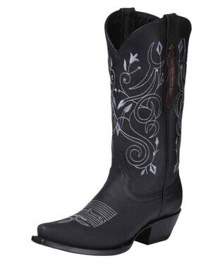 El General Embroidered Western Boots Womens 7 Black Leather Pointed Toe Cowgirl